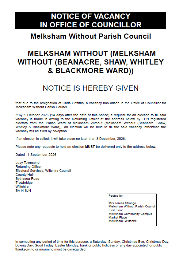 Casual Vacancy Notice Casual Vacancy Notice